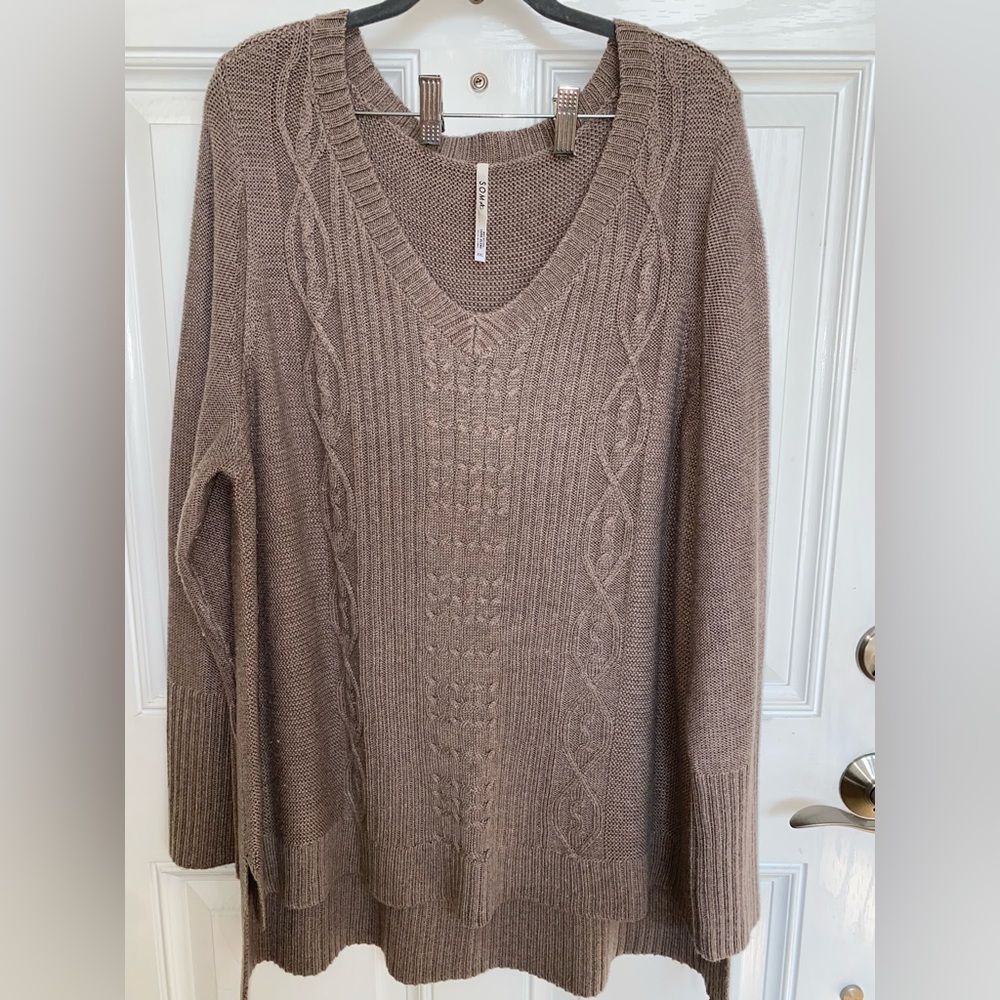 Soma Taupe Cable Knit Tunic Sweater